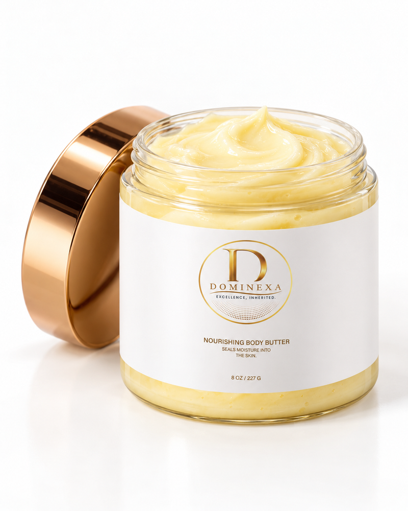 Dominexa Nourishing Body Butter, 8 oz jar of mango and castor body butter for very dry, rough skin