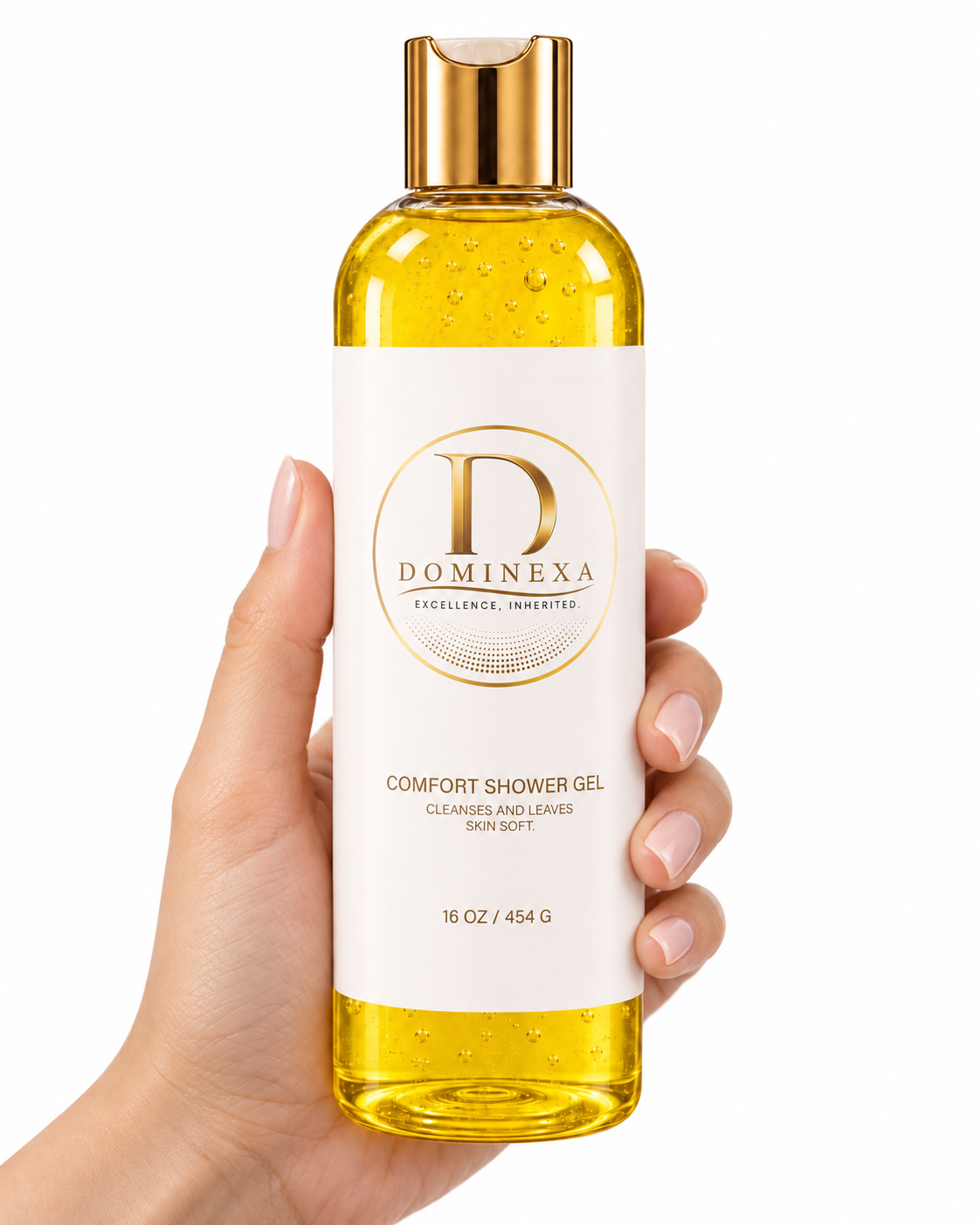 Dominexa Comfort Body Wash, 16 fl oz bottle of gentle coconut and olive oil body wash for dry, sensitive skin