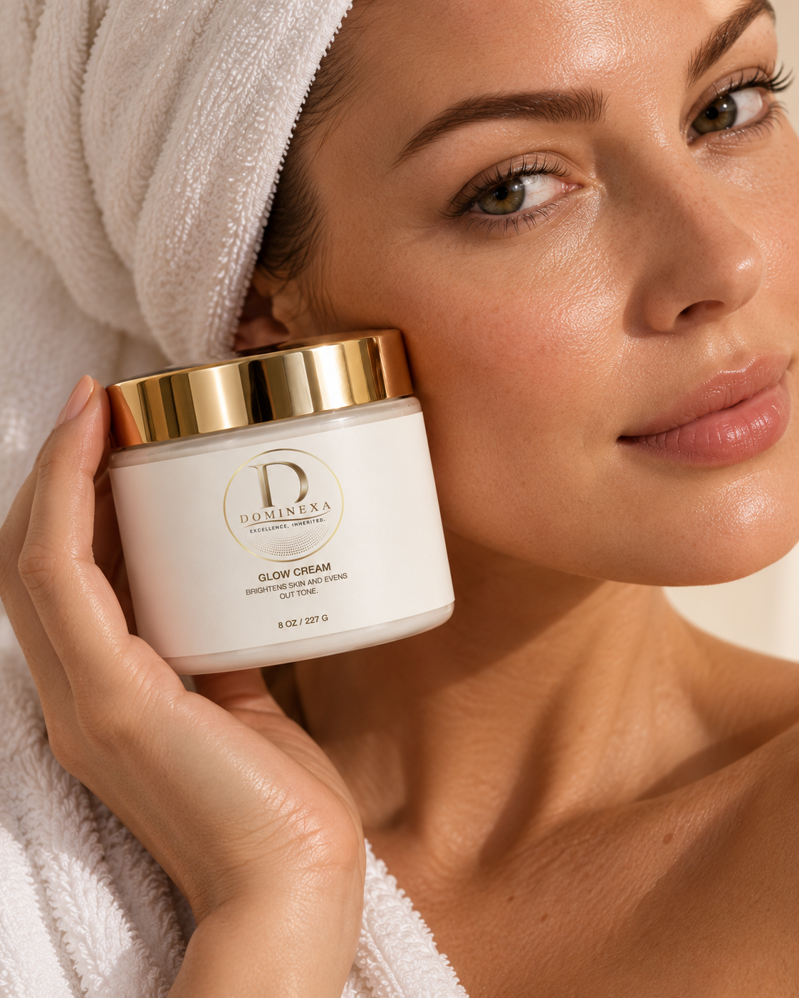 Dominexa skincare collection with gold ribbon