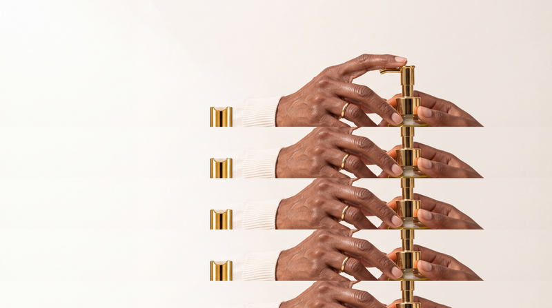 Dominexa skincare collection banner with gold ribbon